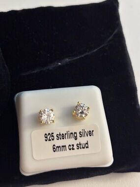 Sterling Silver 6mm Moissanite Stud Earrings with Gold Prongs